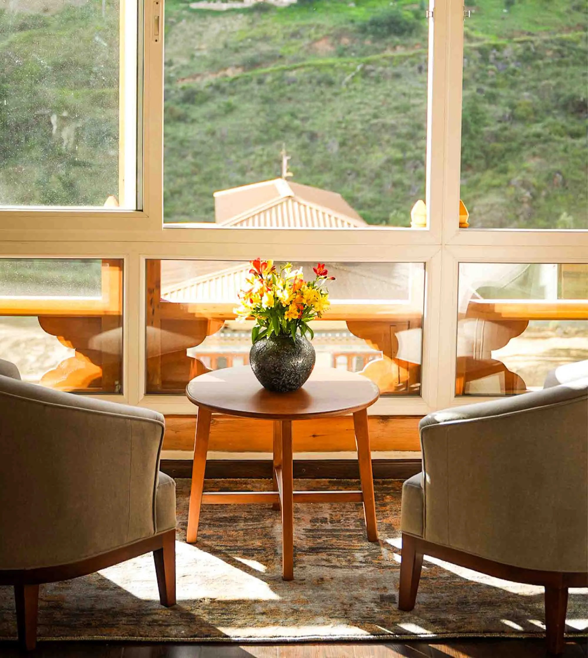 A sitting area looking out over the valley