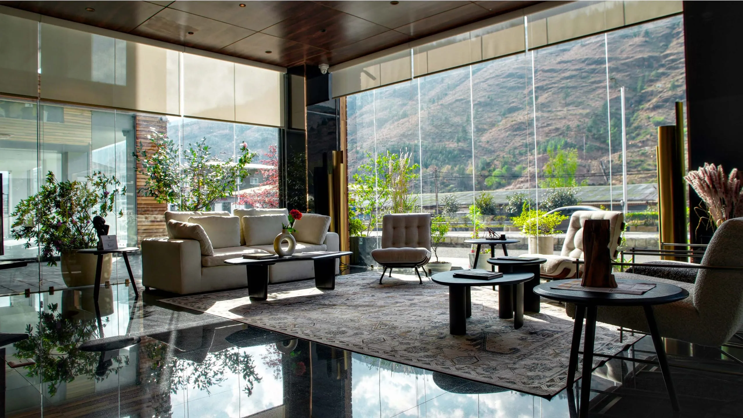 The lounge at The 33rd looking out over the valley